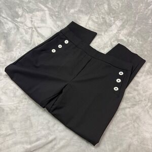 JL Atelier Black Sailor Button Front Wide Leg Pants Size L